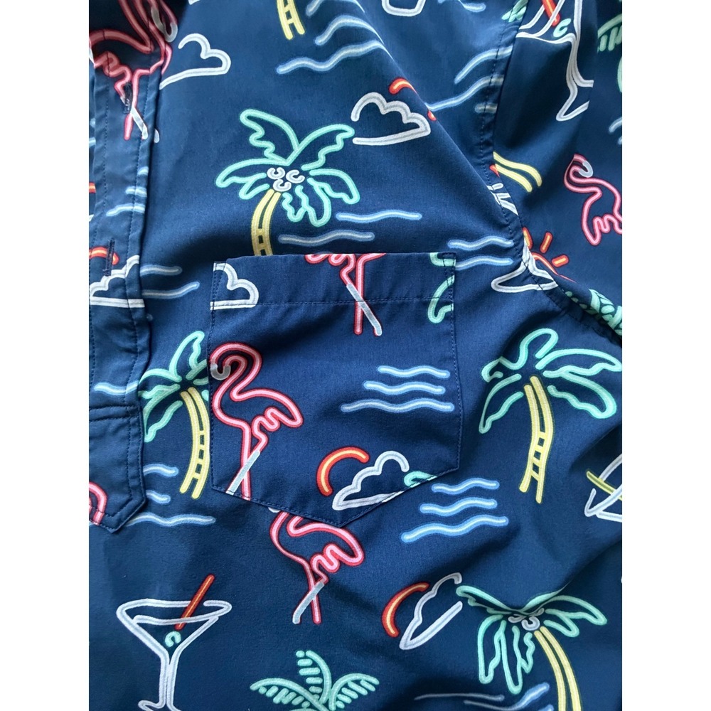 Greetings From The Weekend The Nutter Mens Neon Tropical Flamingo Popover Shirt - Picture 3 of 7